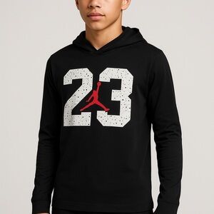 Jordan Kids Long Sleeve Hoodie Tee – Black – Size L (12–13 YRS) AIR jumpman logo